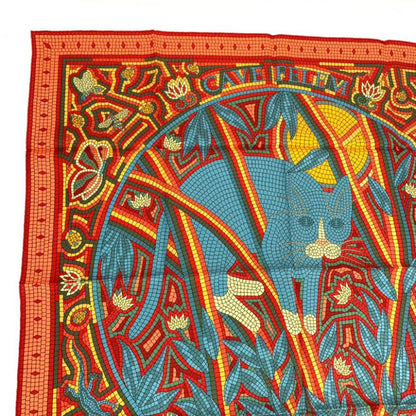 Hermes Carre 90 Large Scarf CAVE Felem Attention Cats 100% Silk