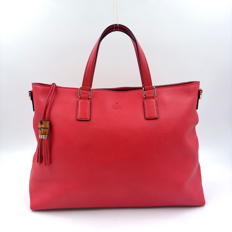 Gucci Bamboo Leather Pin Cles D Tote Bag Gold 365345