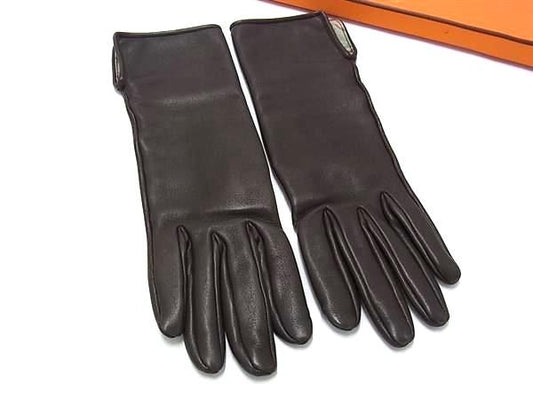 Hermes Leather Gloves Winter Gear Women's Brown Fs4768