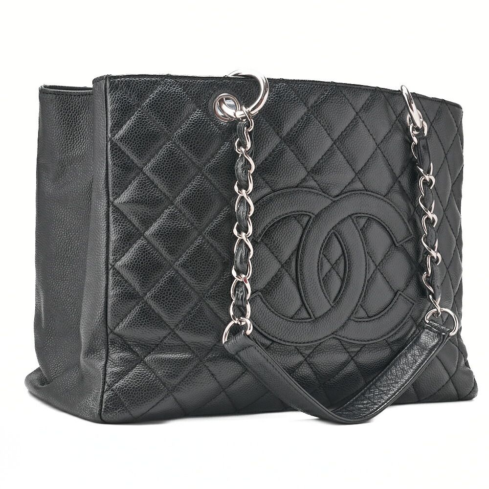 Chanel Shoulder Bag Matelasse GST Chain Tote Cabiskin Black Silver Hardware