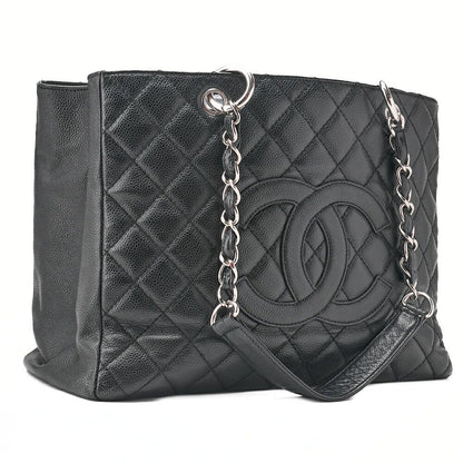 Chanel Shoulder Bag Matelasse GST Chain Tote Cabiskin Black Silver Hardware