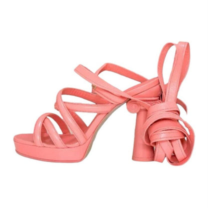 Chanel Sandals Shoes Leather Pink Gold Strap