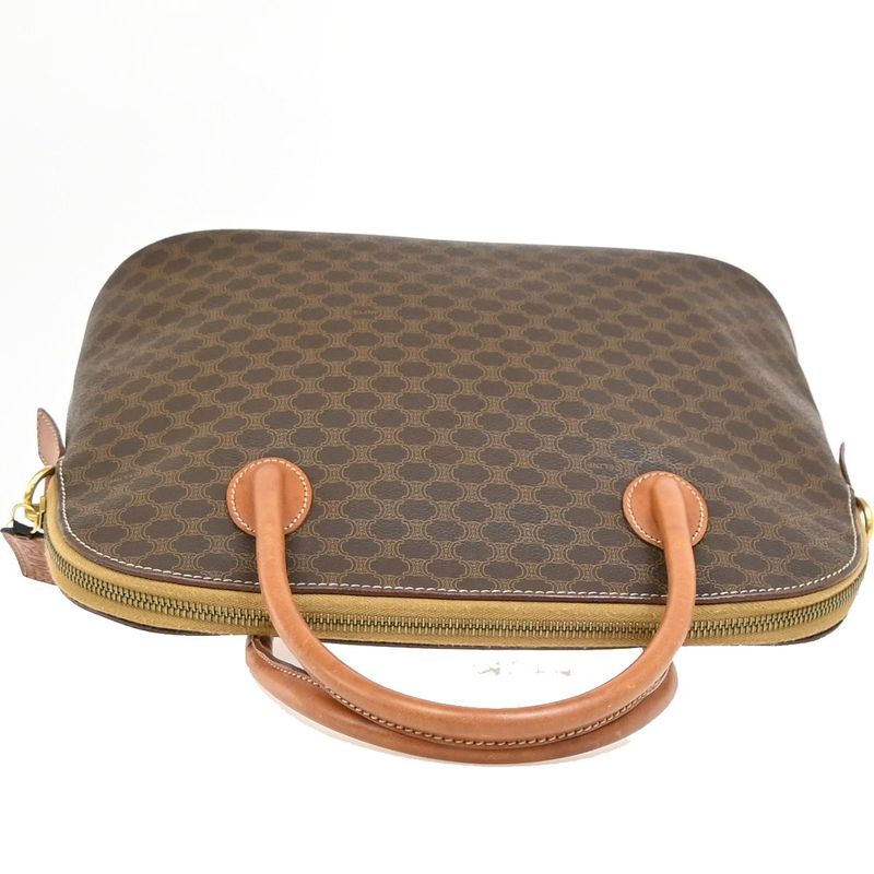 Celine Handbag Macadam Pattern Leather PVC Brown 64ka850