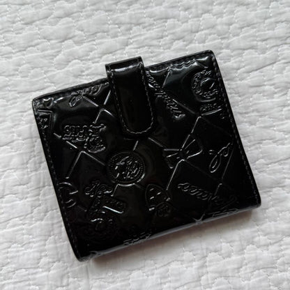 Chanel Icon W Hook Bifold Wallet Patent Leather Compact Wallet Coco Mark Black