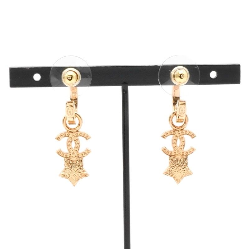 Chanel Earrings Earring Gold Coco Mark Star Hoop Rhinestone