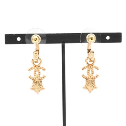 Chanel Earrings Earring Gold Coco Mark Star Hoop Rhinestone