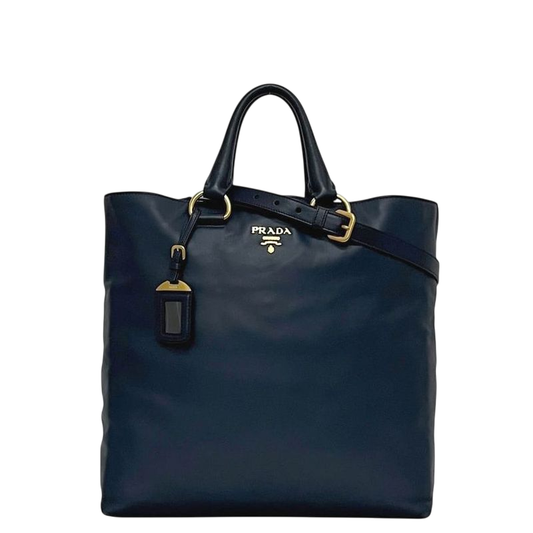 Prada 2way Tote Bag Navy Bn1713 Excellent Condition Preowned Leather