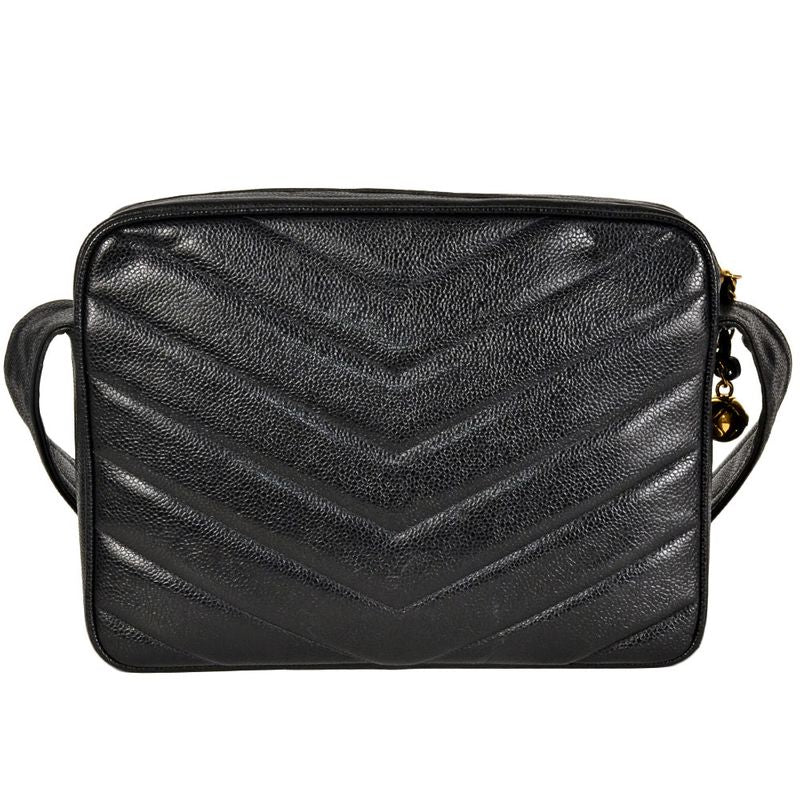 Chanel Coco Mark Chevron V-stitch Shoulder Bag In Black Caviar Skin