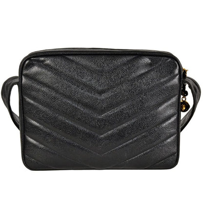 Chanel Coco Mark Chevron V-stitch Shoulder Bag In Black Caviar Skin