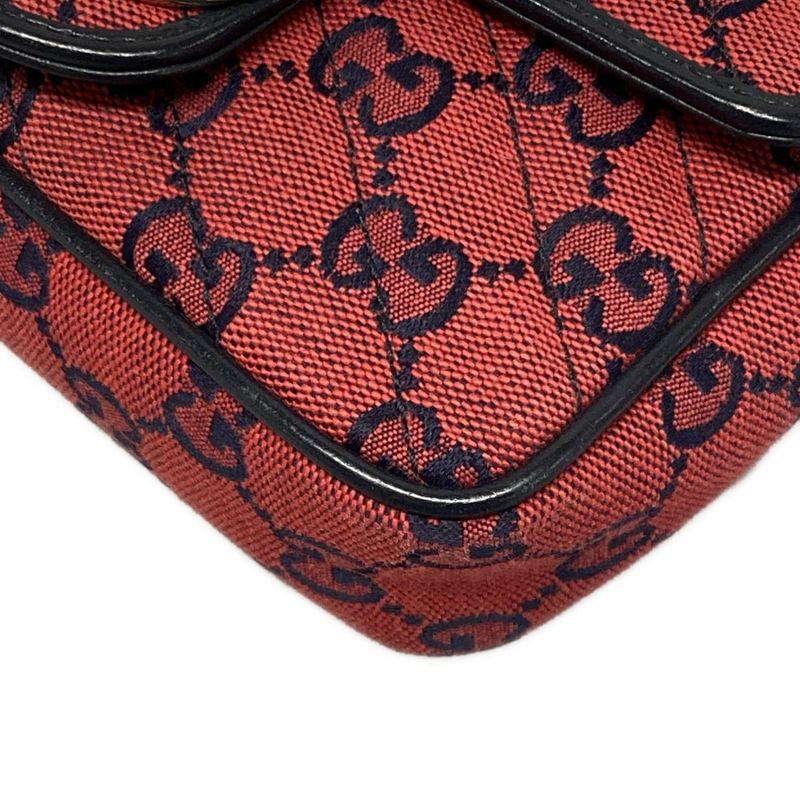 Gucci GG Marmont 661332 Red And Dark Navy Chain Shoulder Mini Bag Limited