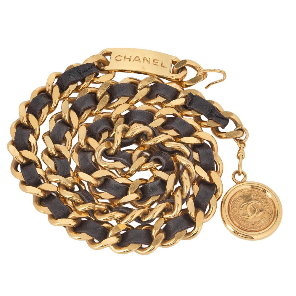 Chanel Coco Mark Chain Belt GP X Leather Black X Gold (gold Plated) Gold Chain