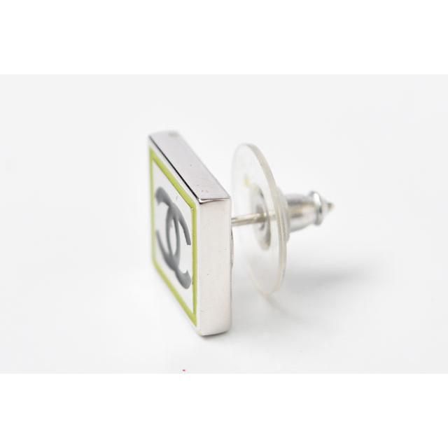 Chanel Earrings Chanel Square Silver CC Coco Mark Green Black 210622