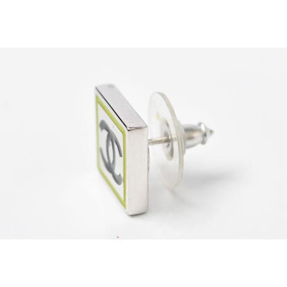 Chanel Earrings Chanel Square Silver CC Coco Mark Green Black 210622