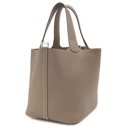 Hermes Handbag Picotin Lock MM Taurillon Clemence Etoupe Silver Hardware Never