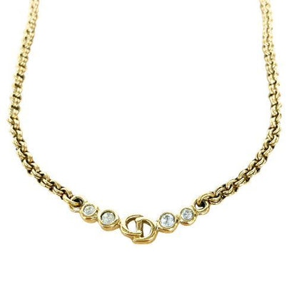 Christian DIOR Necklace Metal Vintage Rhinestone CD Logo Gold