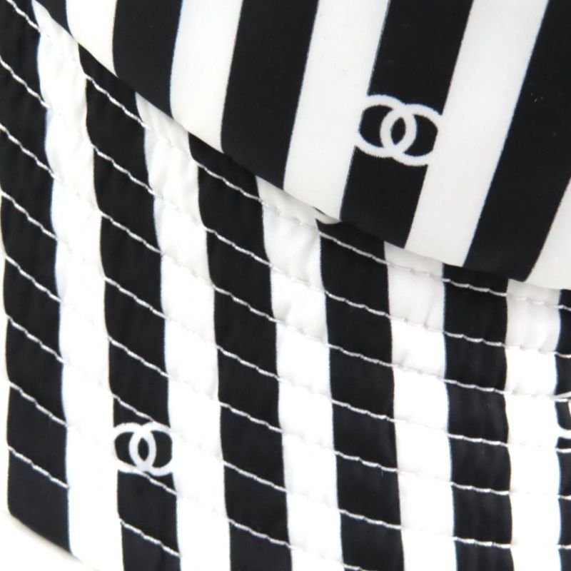 CHANEL 24SS Aa9874 Coco Beach Coco Mark Striped Bucket Hat Black White S Made