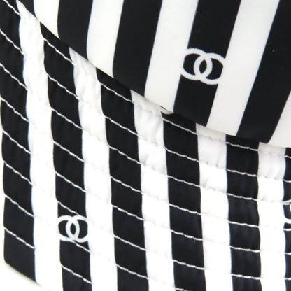 CHANEL 24SS Aa9874 Coco Beach Coco Mark Striped Bucket Hat Black White S Made