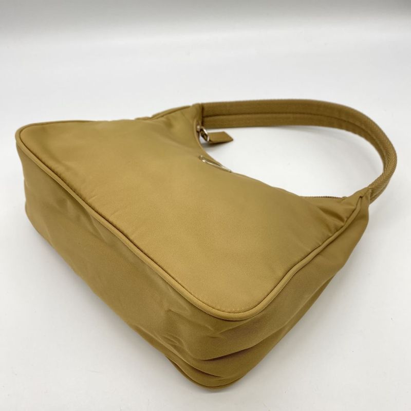 Prada Handbag Accessory Pouch Nylon Beige Ladies Men Vintage Fashion Gift