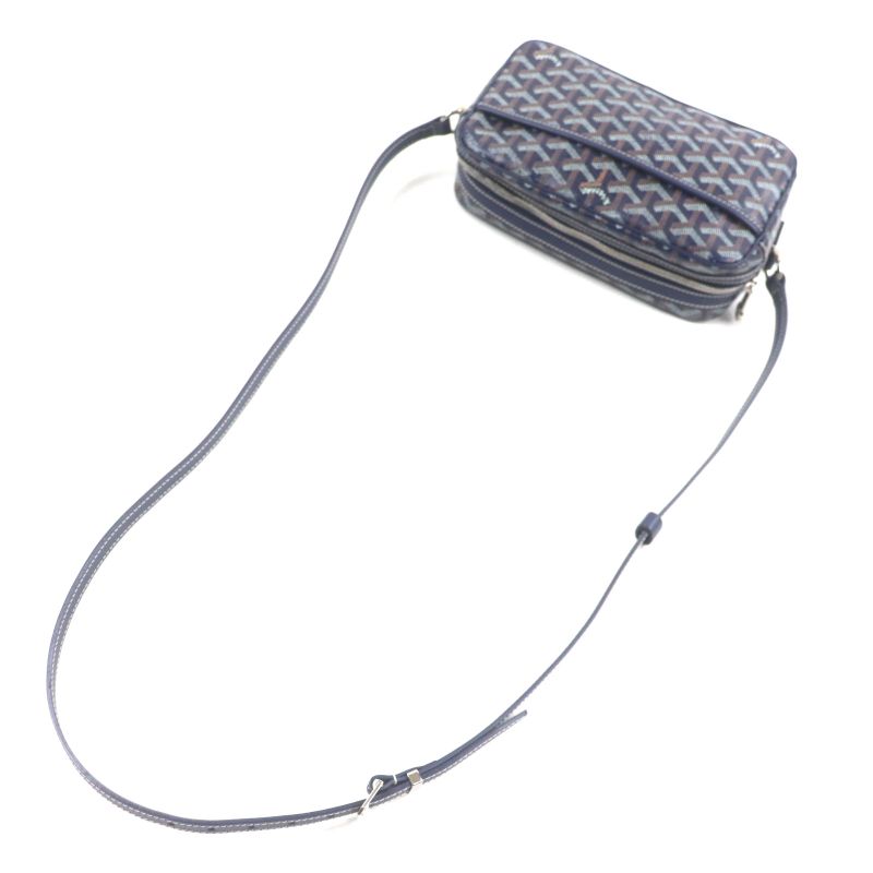 goyard Cupveil PM Canvas Leather Allover Logo Square Shoulder Bag Navy Storage