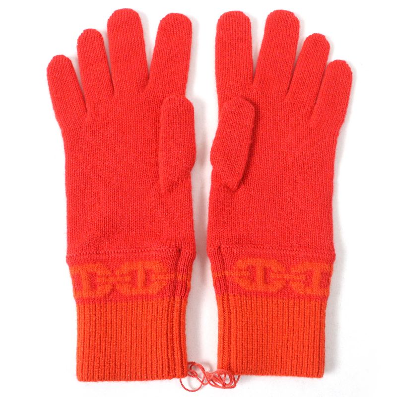 Hermes 23AW H232006g Heaven Cashmere 99% Chaine D'ancre Knit Gloves Orange S