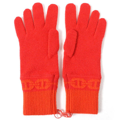 Hermes 23AW H232006g Heaven Cashmere 99% Chaine D'ancre Knit Gloves Orange S