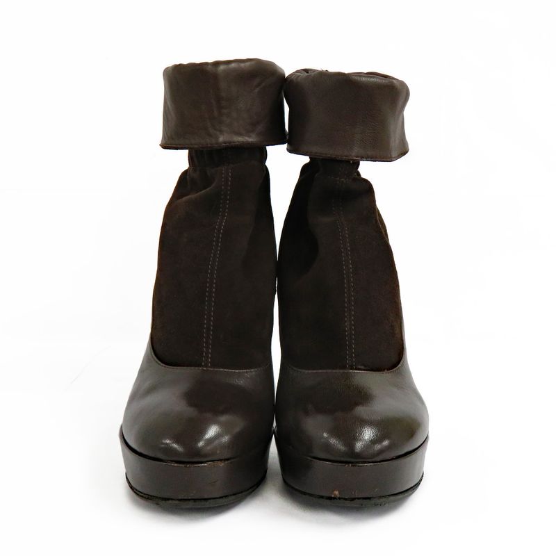 Fendi Thick Heel Platform Boots 36.5 Brown Leather Suede Shorts Back