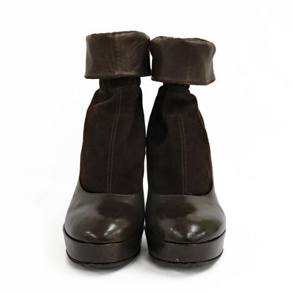Fendi Thick Heel Platform Boots 36.5 Brown Leather Suede Shorts Back