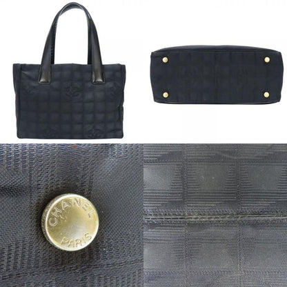Chanel Tote Bag New Travel Line Coco Mark Jacquard Nylon Leather Black Gold