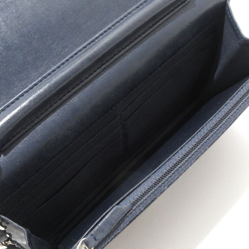 Chanel Wallet Matelasse /double Stitched Dark Navy And Pink Silver Hardware /