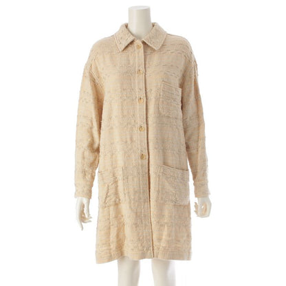 Chanel 99A Wool Cotton Tweed Stencil Collar Coat Outerwear P13844 Yellow 36