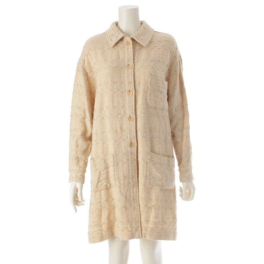 Chanel 99A Wool Cotton Tweed Stencil Collar Coat Outerwear P13844 Yellow 36