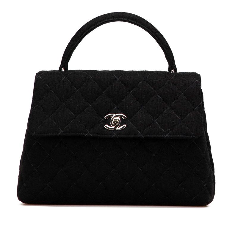 Chanel Matelasse 25 Coco Mark Handbag Top Handle Black Cotton Women Chanel