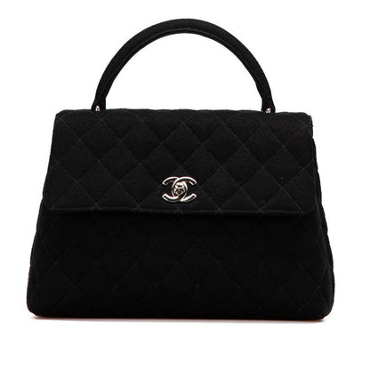 Chanel Matelasse 25 Coco Mark Handbag Top Handle Black Cotton Women Chanel