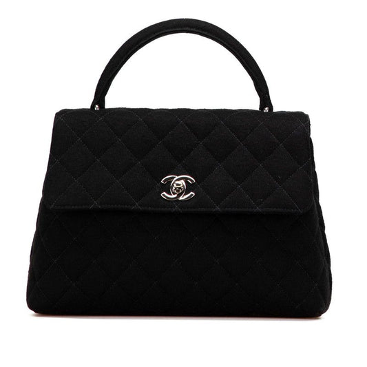Chanel Matelasse 25 Coco Mark Handbag Top Handle Black Cotton Women Chanel