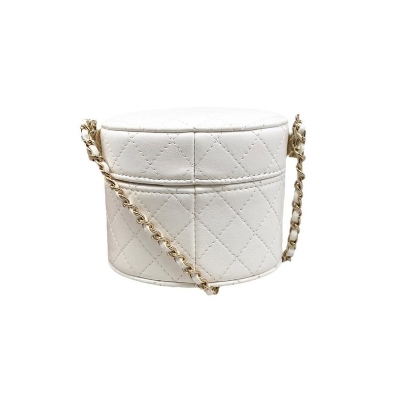 Chanel Shoulder Bag Vanity Mini Matelasse Lambskin Coco Mark Chain White Gold