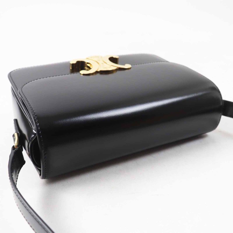 Celine 18842 Teen Triomphe Shiny Calfskin Shoulder Bag Black Gold Hardware