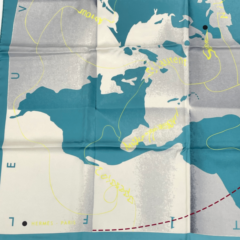 Hermes Carre 90 Scarf Map-patterned Silk Blue