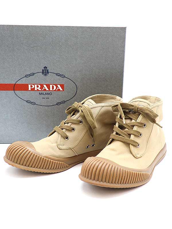 Prada 14ss Rubber Sole High Cut Sneakers Beige 6 4t 2708
