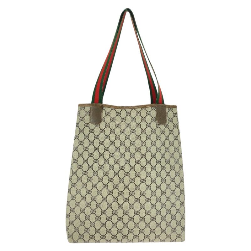 Gucci Vintage Sherry Line Beige Brown GG Supreme Canvas Tote Shoulder Bag 505385