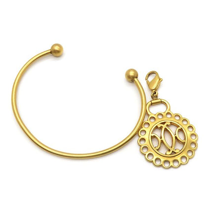 Hermes Bangle Circle Cutout GP Yellow Gold Charm Bracelet Metal Round [case