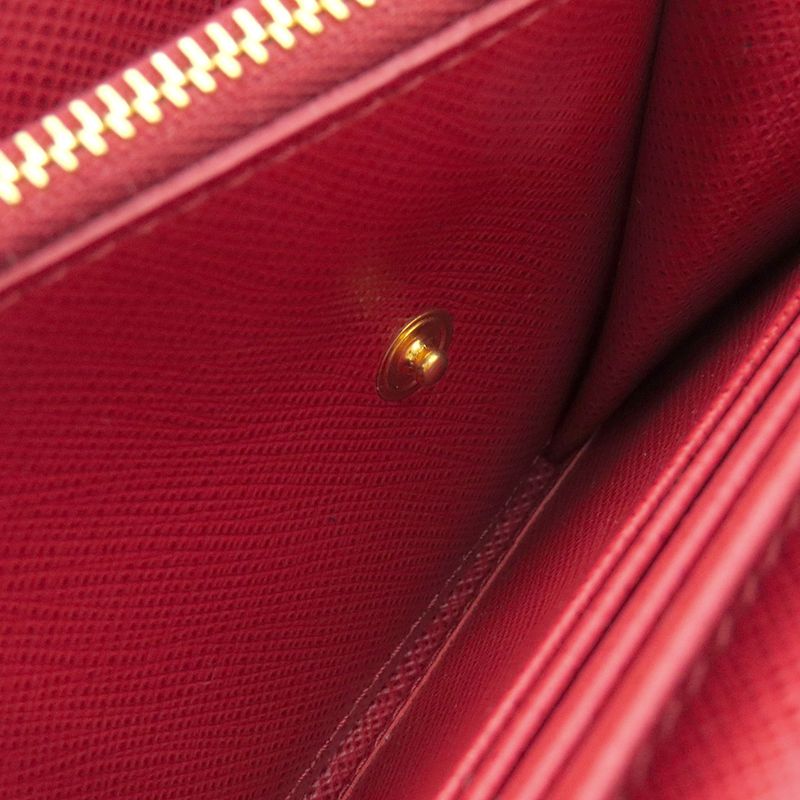 Prada Long Wallet Caier Wallet Saffiano Leather Fuoco Gold Hardware Red