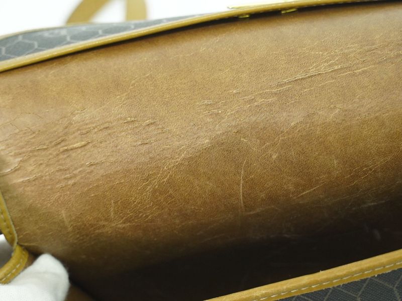 Authentic Christian DIOR Honeycomb Pattern Shoulder Bag Pochette PVC Black Bag