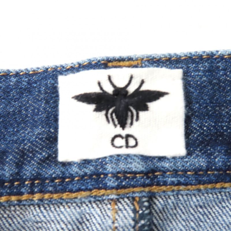 Christian DIOR 422j21a3830 100% Cotton Trapeze Denim Miniskirt With Logo Patch