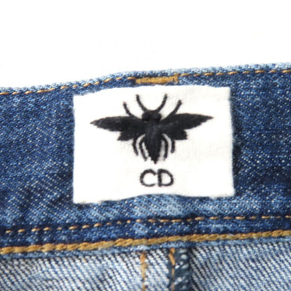 Christian DIOR 422j21a3830 100% Cotton Trapeze Denim Miniskirt With Logo Patch