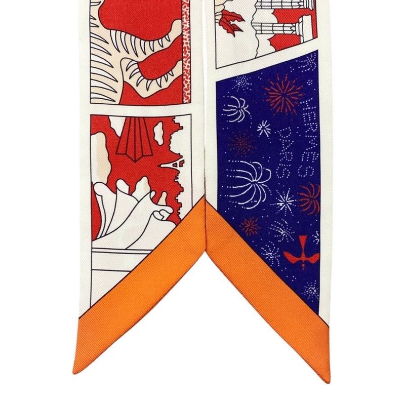 Hermes Silk Scarf Twillie Factory Suite H063975s 14 Rouge Blanc Blue Red Beige