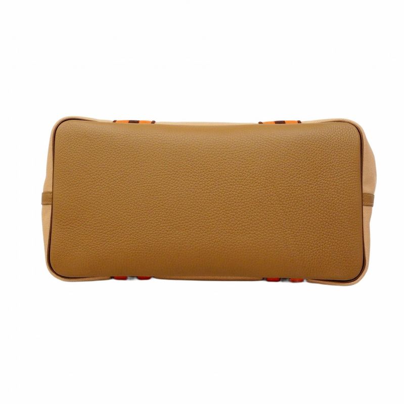 Hermes Tote Bag Pur Sangle Toile Military Chai/taille Batteau Silver Hardware B