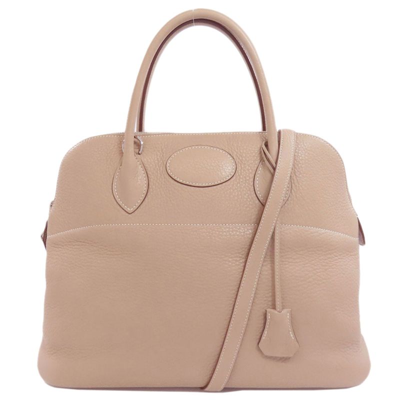 Hermes Bolide 35 Argile Silver Hardware Handbag Taurillon Cles Mance Women