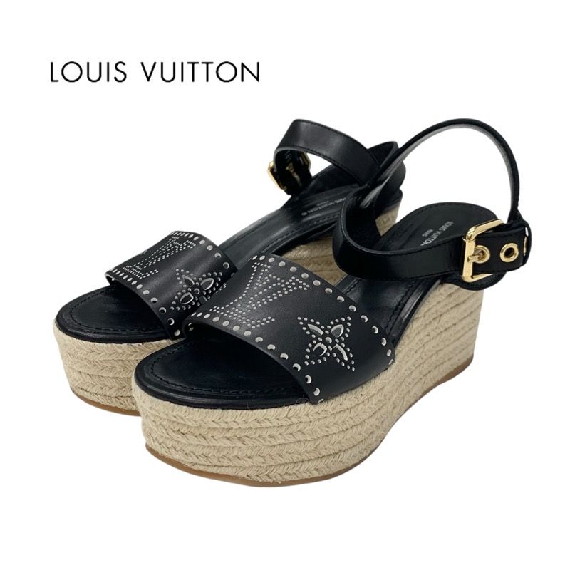 Louis Vuitton Starboard Line Monogram Sandals Shoes Leather Black Punching