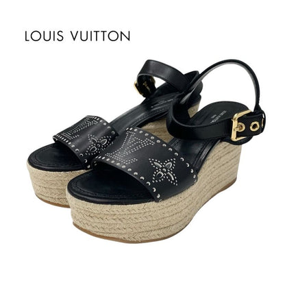 Louis Vuitton Starboard Line Monogram Sandals Shoes Leather Black Punching