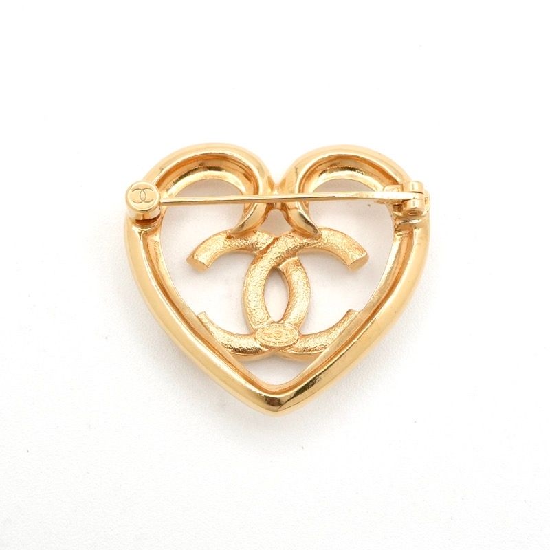Chanel Brooch Corsage Gold Heart Here Mark Rhinestone